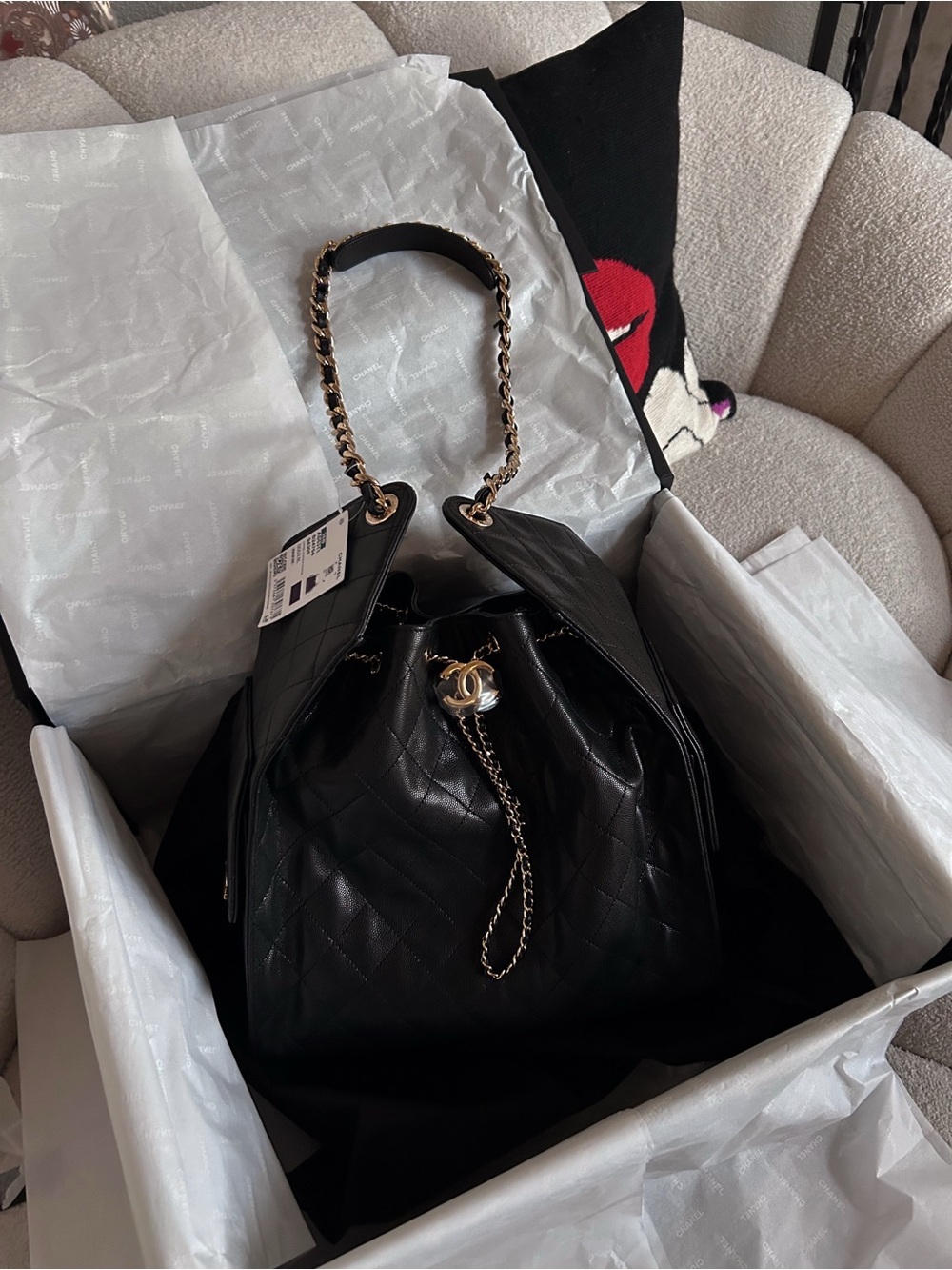 CHANEL 25 Black Caviar Double MEDIUM Shoulder Bag with Gold Hardware